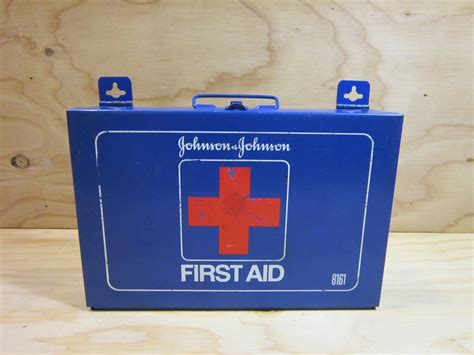 metal first aid box johnson and johnson|Vintage metal first aid box.